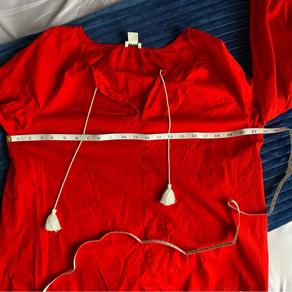 Women’s J.Crew Appliqué Peasant Top Shirt Blouse Red White Tassels Medium - Picture 8 of 9